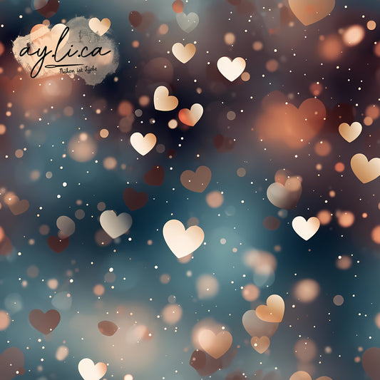 HEARTS BOKEH PETROL/KUPFER